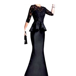 Satin,Appliques,Lace;Peplum Built in Bra, 3/4 Sleeves, gown.